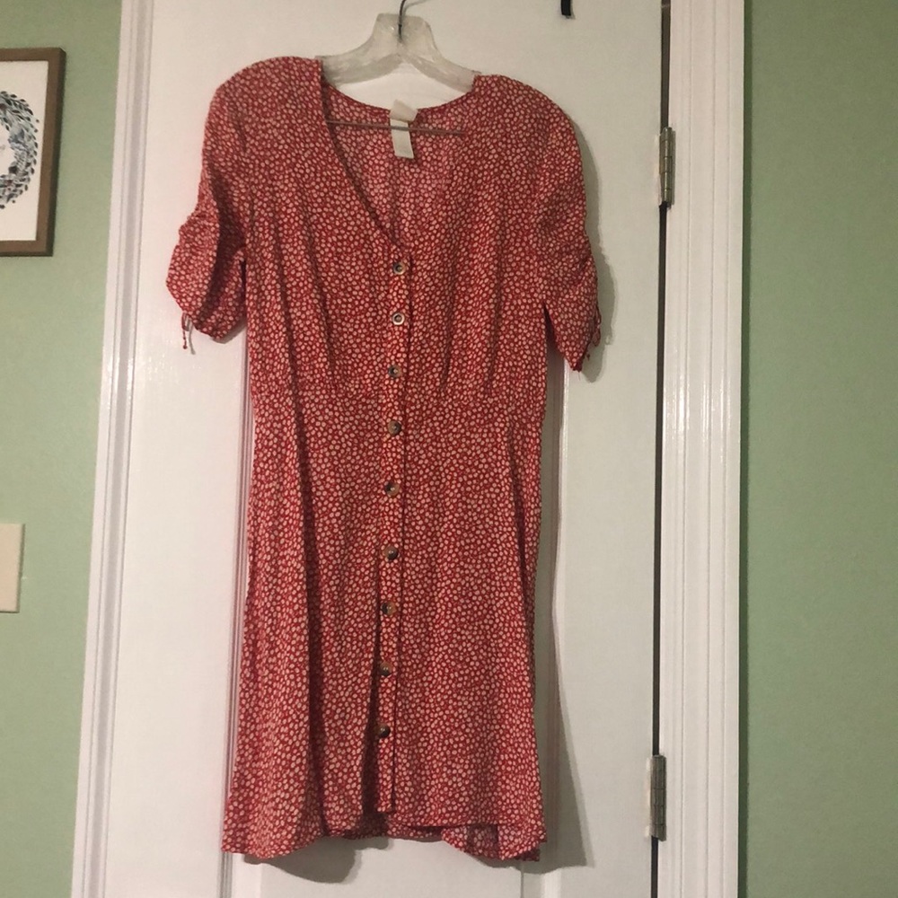 Red Floral Button Down Dress